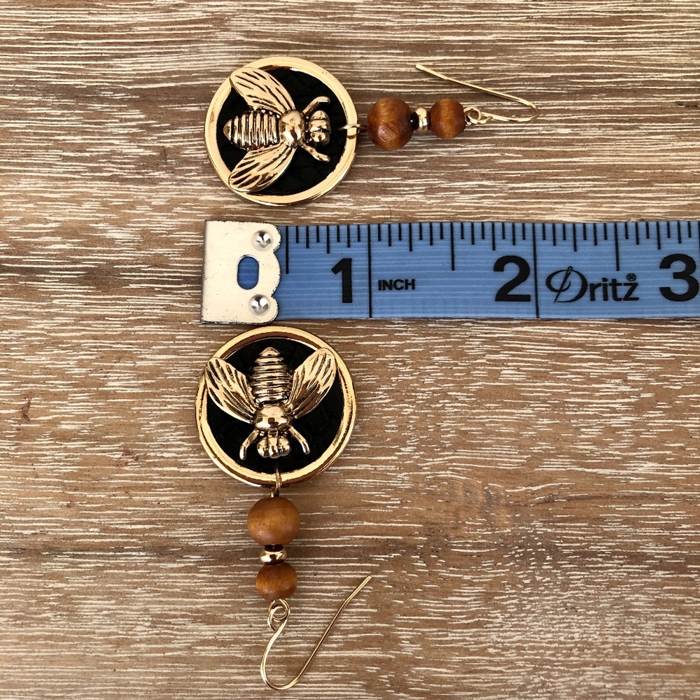 Gold Bee Drop Earrings - Picture 5 of 5